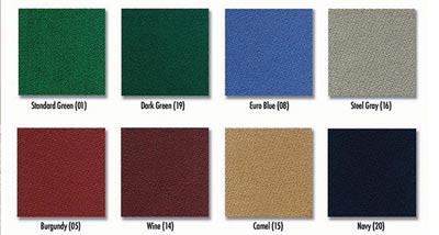 Pool table felt colors chart